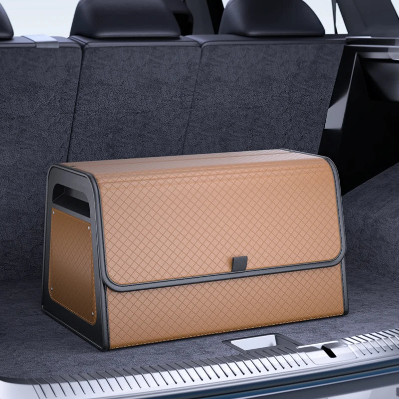 Car Trunk Organizer with 4-Point Magnetic Closure – PU Leather, Reinforced ABS Frame, Fits SUV, Sedan, and Home Use