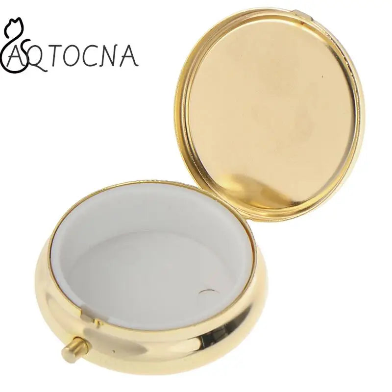 1PCS Gold Metal Round Pill Boxes Medicine Organizer Container Medicine Case Pill Candy Box Round Pill Boxes Holder