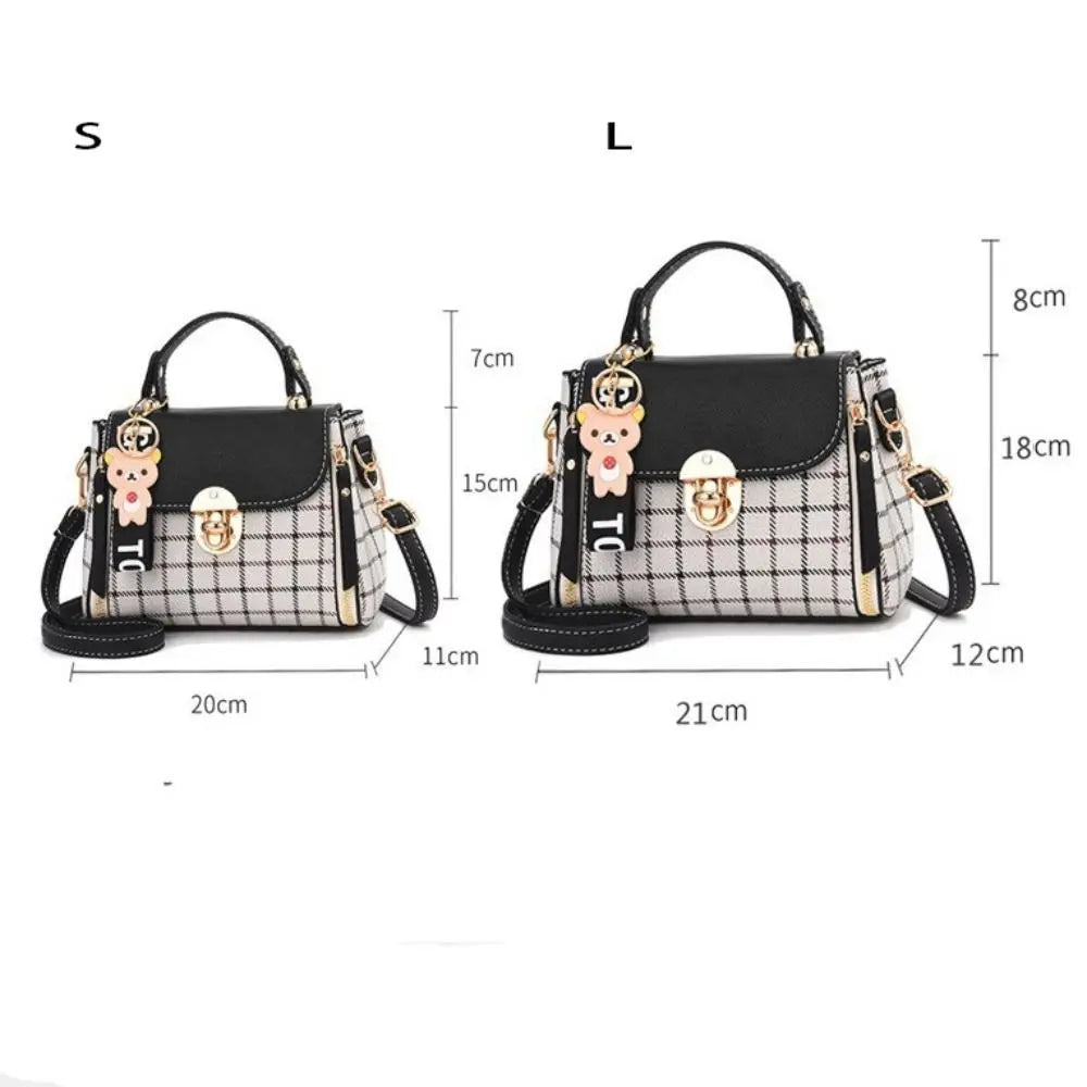 New PU Leather Shoulder Bags Plaid Pattern Buckle Handbags Flap Messenger Bag Women