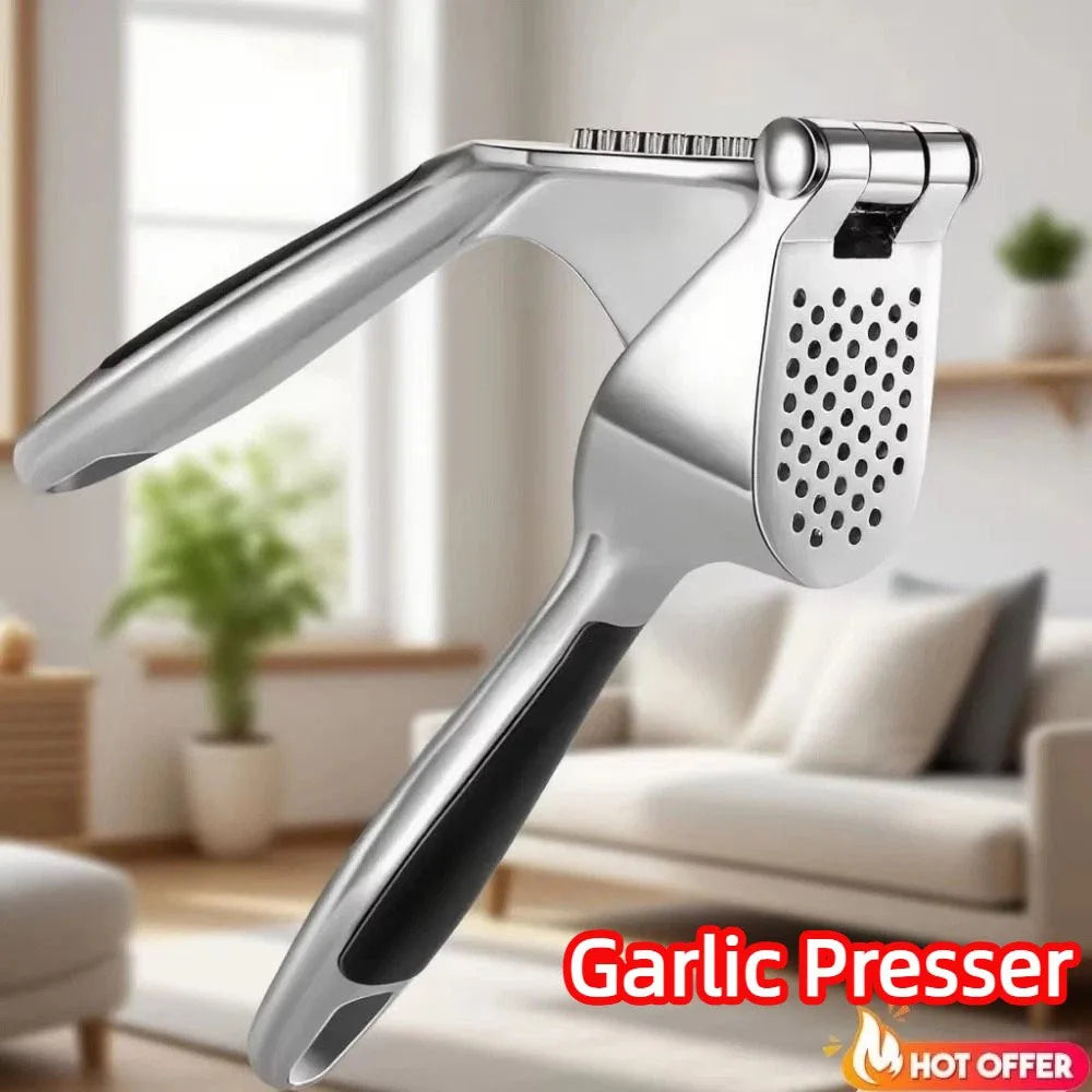 1PC Garlic Press Zinc Alloy Garlic Mincer Crusher with Ergonomic Soft Grip Handle Easy to Squeeze Clean Kitchen Tools Home Use