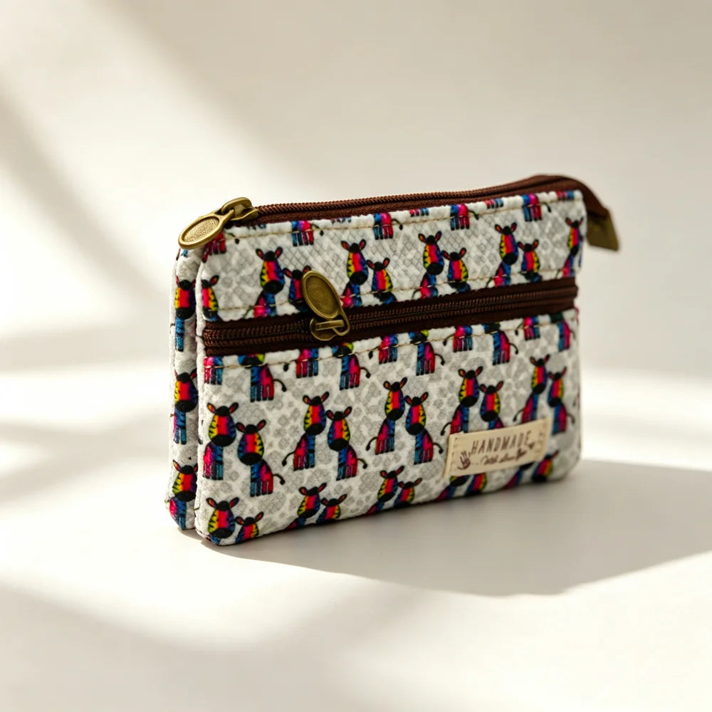 Fresh country-style floral double-printed 4-layer cotton fabric zero wallet for girls - coin bag, keys, ID card bag, card holder