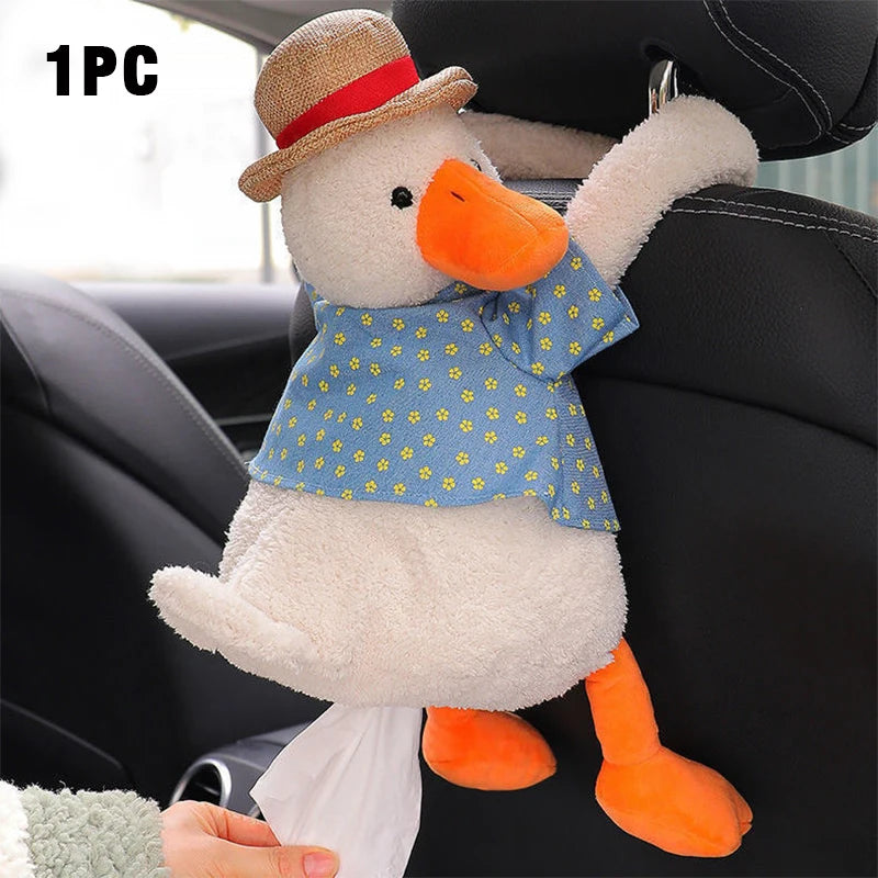 Car Drawer Box hang Cute Duck Plush Dolls  Car Hanging Net Red Creative Cute Car Tissue Bag Multi-function Car Supplies ornament