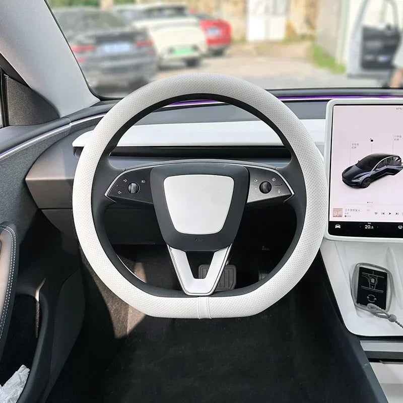 PU Leather Steering Wheel Cover for Tesla Model Y Juniper Anti Slip Steering Replacement Protect Cover Interior Accessories