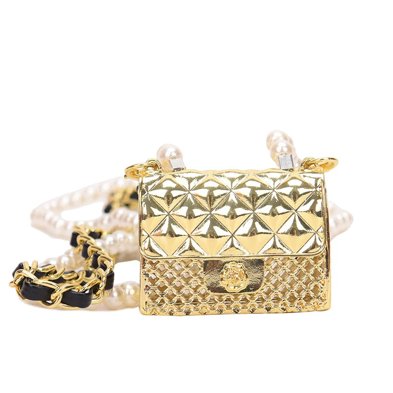 Mini dinner bags for women fashionable metal small box bag designer pearl chain shoulder bag clothing accessories crossbody bag