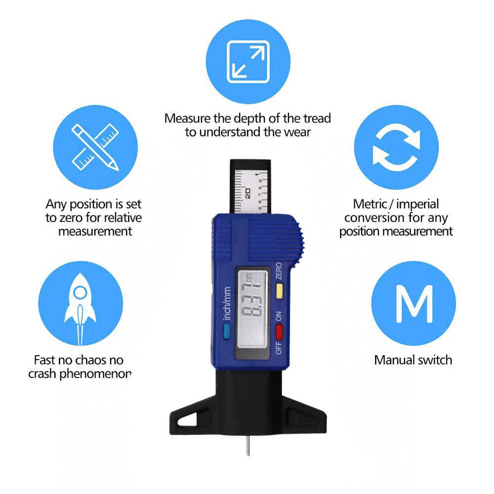Digital Depth Gauge Caliper Tread Depth Gauge LCD Tire Tread Gauge For Car Tire 0-25mm Measurer Tool Caliper Repair Depth Tools