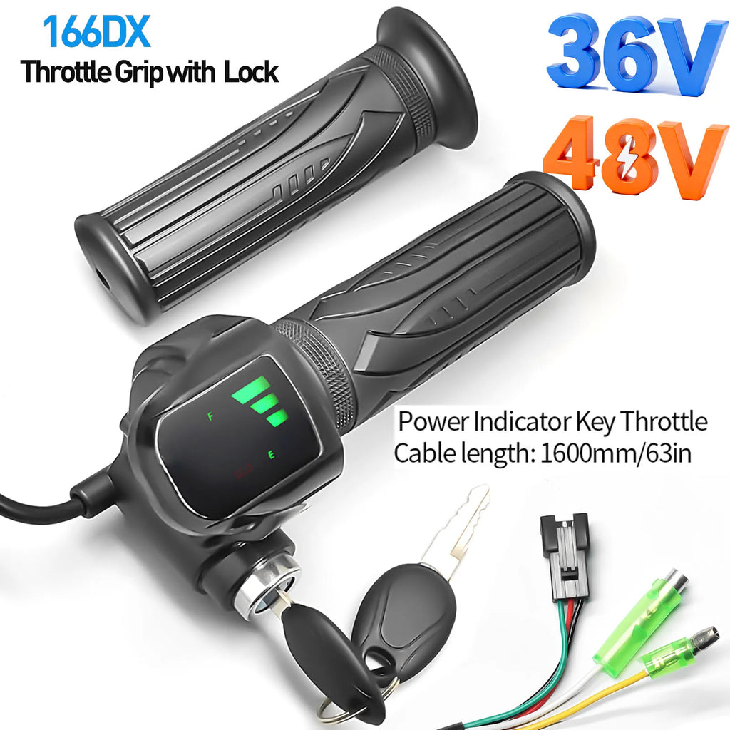 Electric Scooter Accelerator Electric Bicycle Throttle Handle with Lock Handle Electric Bicycle Battery Indicator Key LED Light