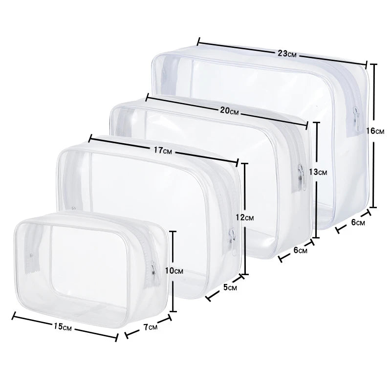 4 Pcs Clear Travel Toiletry Bag Makeup Bag with Zipper PVC Waterproof Travel Wash Bags Portable Storage Bag Cosmetic Bag Set