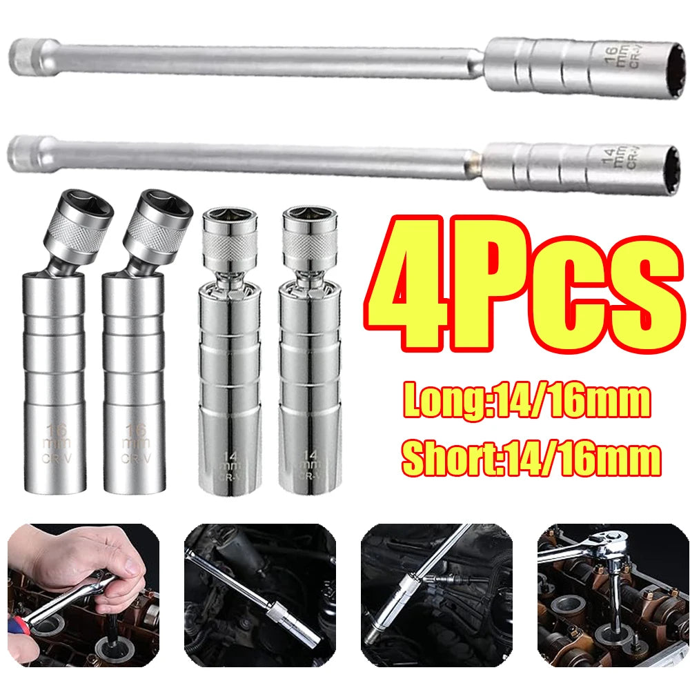1-4Pcs Spark Plug Socket Key Magnetic 14mm 16mm Swivel Thin Wall Spark Plug Socke 12 Point Wall Ignition Plug Removal Tool