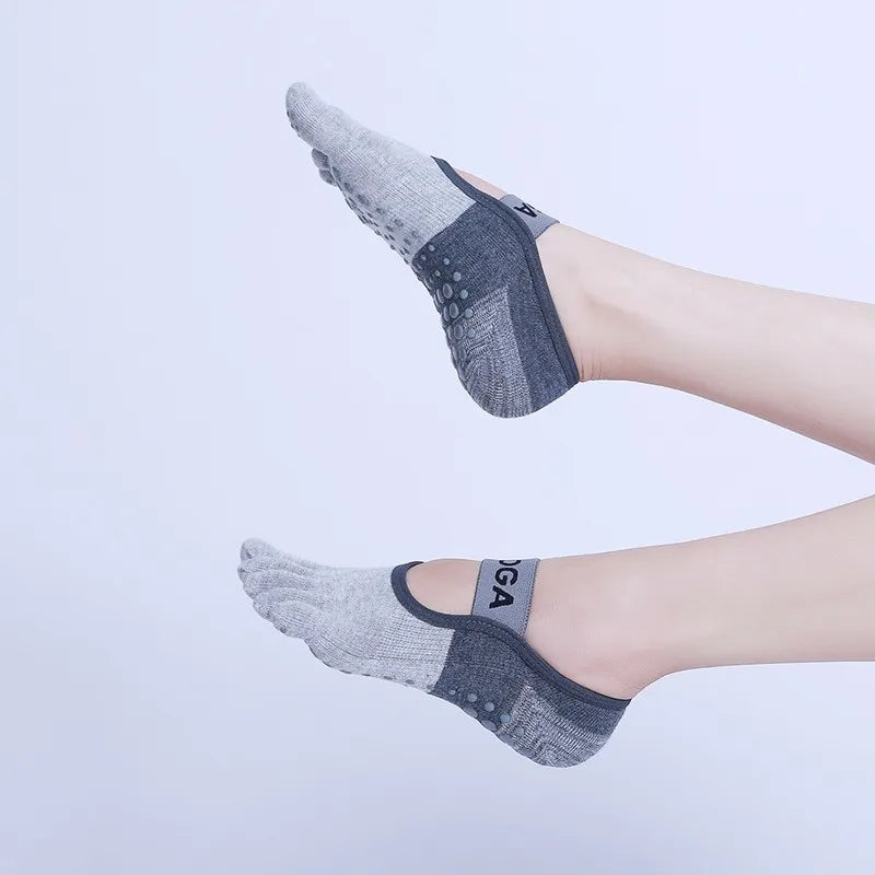 Anti-Slip Women Pilates Socks Five Toe Silicone Non-Slip Yoga Socks Professional Breathable Ballet Dance Fitness Sports Socks