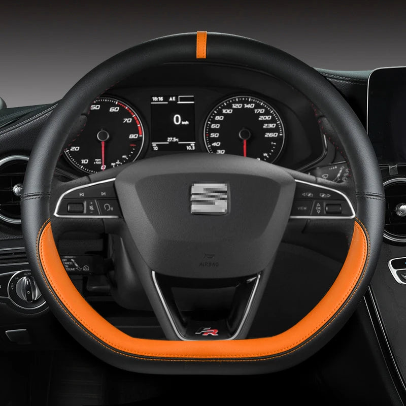 Microfiber Leather Car Steering Wheel Cover Non-Slip 38cm For Seat Tarraco Arona Ateca Ibiza Toledo Mii Leon Arosa Exeo ST FR