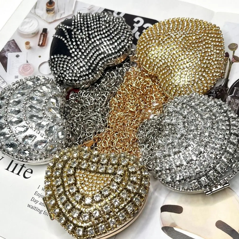 Luxury Rhinestones Ladies Evening Bag Mini Heart Shape Shoulder Bag Portable Handle Rhinestone Handbags Evening Wedding Party