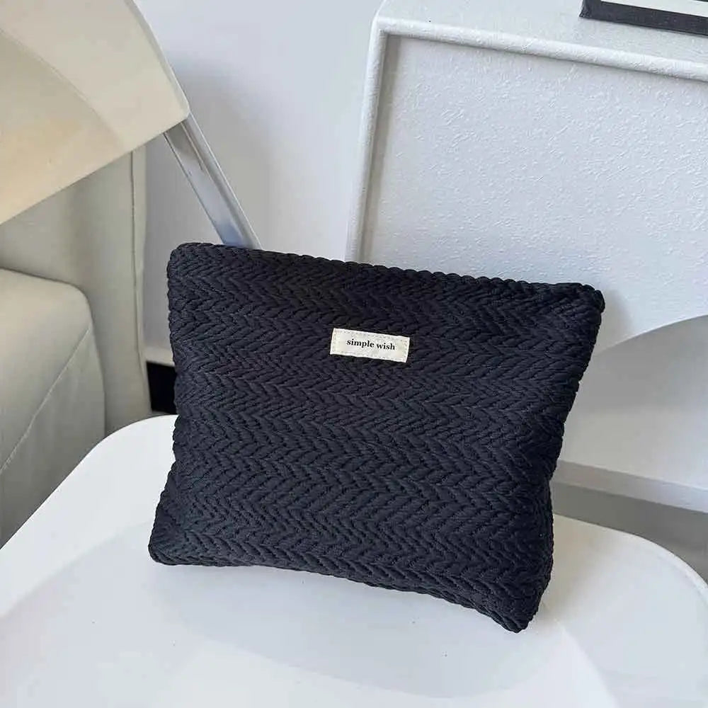 Simple Solid Color Woven Texture Clutch Bag for Woman, Fashion Rice Ear Pattern Large Capacity Makeup Bag, Portable Storage Bag
