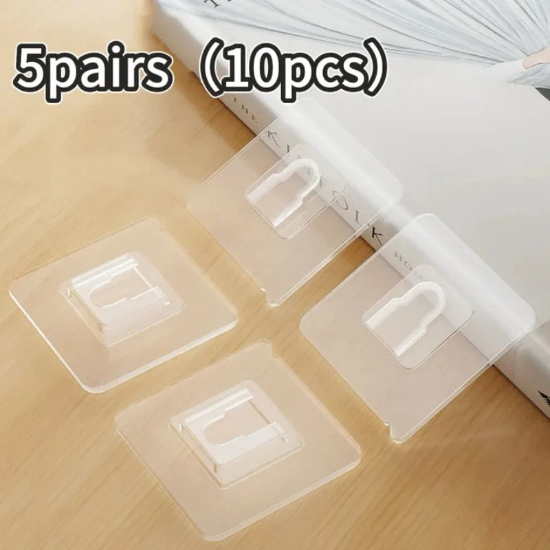 1-100Pairs Double-Sided Self Adhesive Wall Hooks Strong Sticky Transparent Traceless Kitchen Bedroom Wall Hook Storage Holders