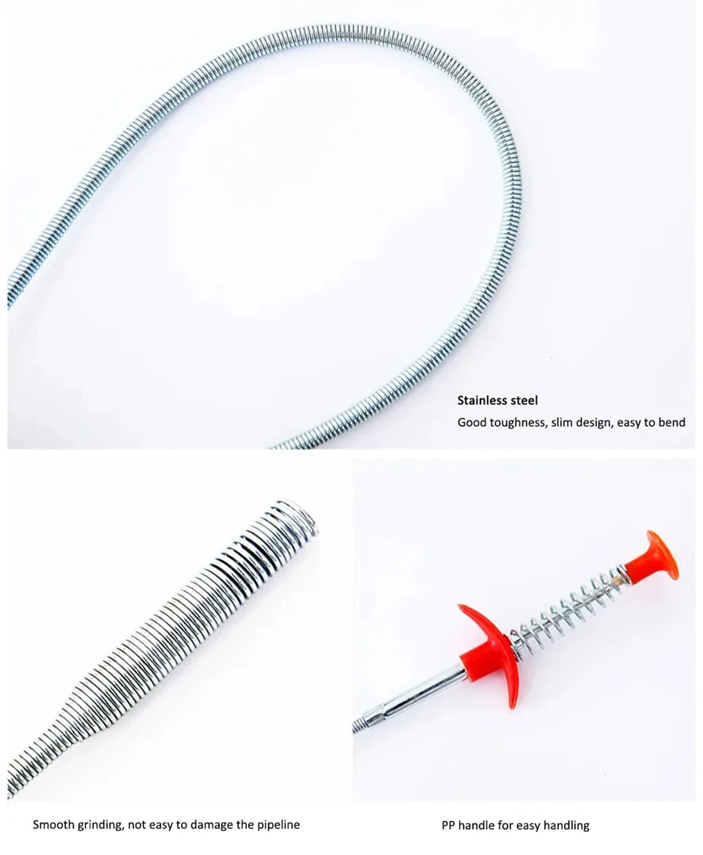 60cm 90cm 160cm 200cm Spring Pipe Dredging Tools  Drain Snake Sewer Dredge Pipeline Hook Clog Remover Cleaning for Kitchen Sink