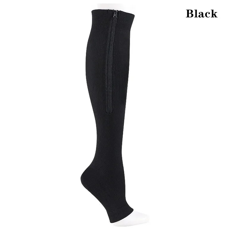Zipper Compression Socks Men Women Knee Maternity High Socks Anti-Fatigue Stretchy Sox Outdoor Running Hiking Sports Socks