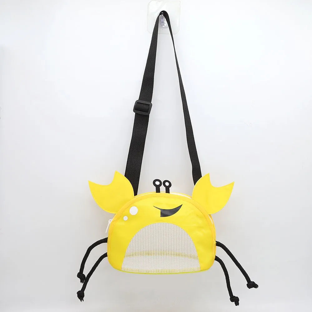 Novelty Design Crab Mesh Storage Bag, Cute Cartoon Pattern Zipper Beach Bag, Girl Fashion Shoulder Bag, Children's Crossbody Bag