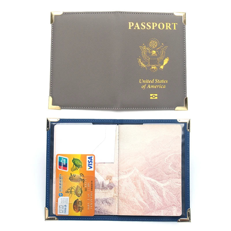 US Passport Cover Soft Leather Travel Document Passport Protection Card Cover Clip for Women Men,Couple Trip