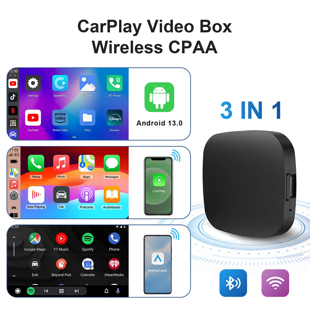Carplay AI Box Android 13 Wireless Android Auto For Youtube Netflix Toyota Mazda Hyundai Haval GMC Ford MG VW Kia