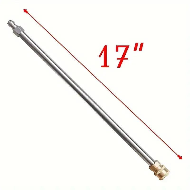 17 Inch Stainless Steel High Pressure Washer Extension Wand, 1/4" Quick Connect Male Female Plug, Cleaning Gun Accessory