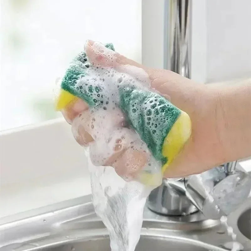 50p-2cs Scouring Pad Double Sided Scrub Bowl Pot Cleaning Sponge Dish Washing Kitchen Tools Home Clean Supplies