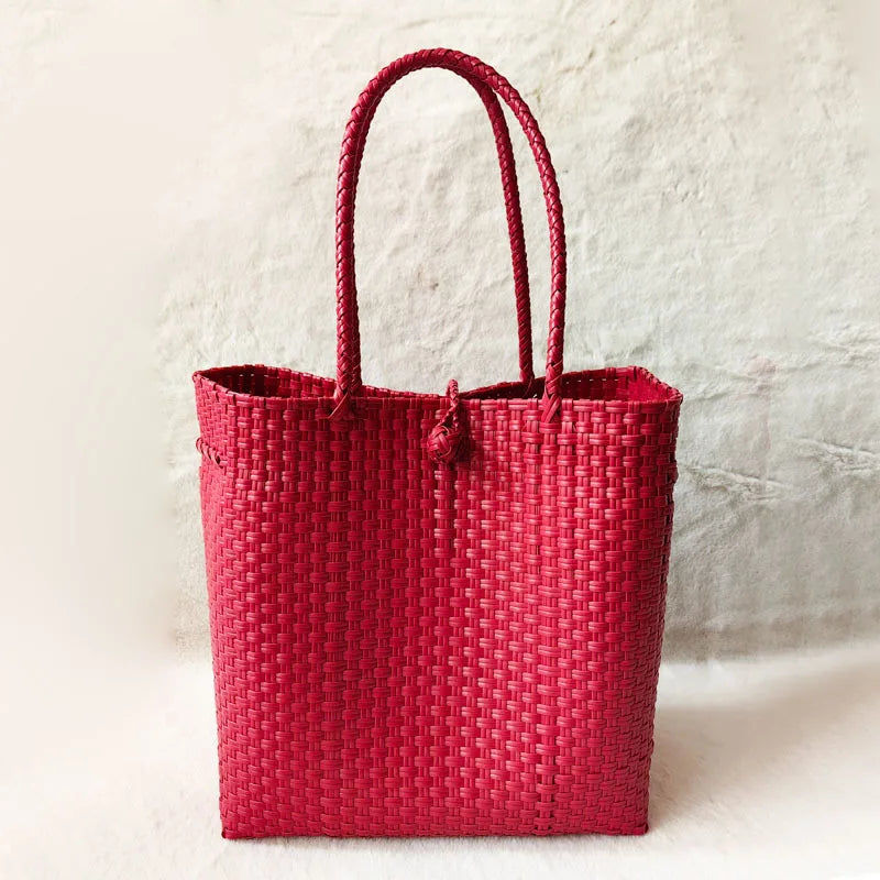 Handwoven Large Capacity Waterproof Shopping Bag Ins Minimalist Handheld Cabbage Basket Single Shoulder Handbag Soft PVC Mate...