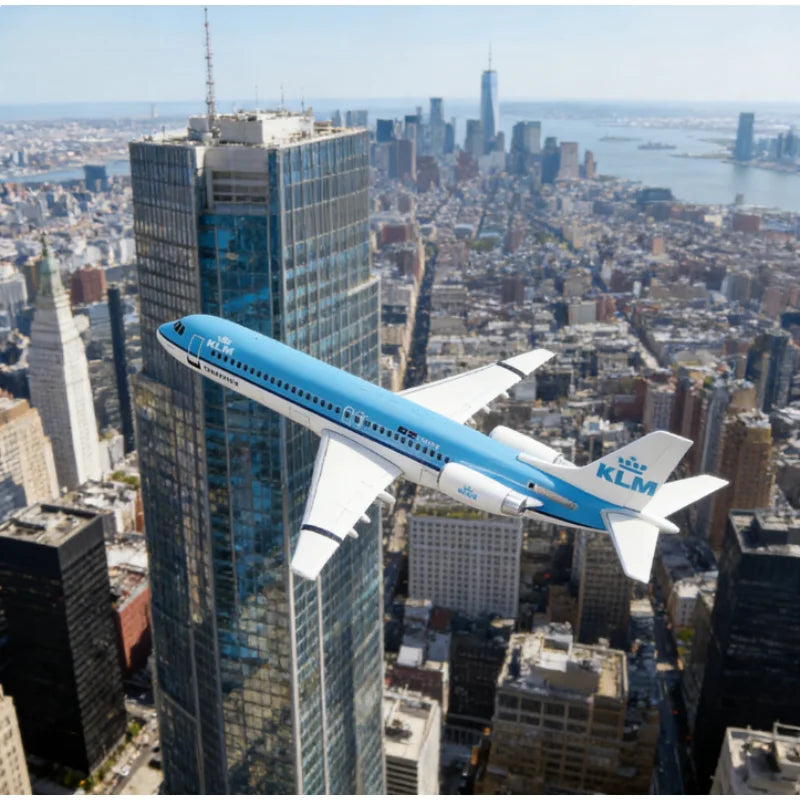1:100 Scale KLM Fokker FK-100 Airlines ABS Plastic Airplane Model Toy Aircraft Plane Model Collection Display Decoration Gifts