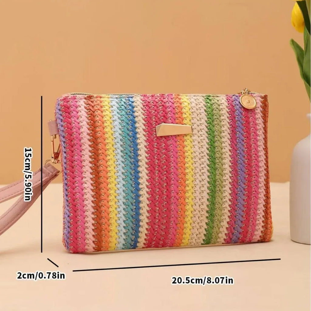 2026 New Arrival Women Rainbow Woven Clutch Coin Purse Fresh Fashion Mini Bag