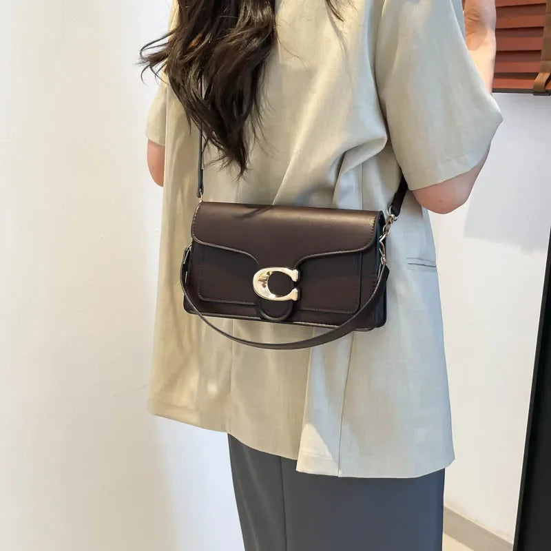Logo Flap Envelope Bag Minimalist Leather Crossbody Bag for Women Work Evening Shoulder Purse with Adjustable Strap Bags