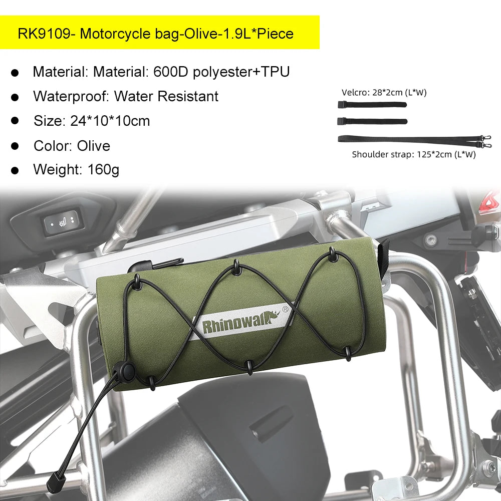 Rhinowalk Motorcycle Side Bag 100%Waterproof Motor Crash Bar Bag 1.9L Portable Motorbike Saddlebag Repair Tool Placement Bag