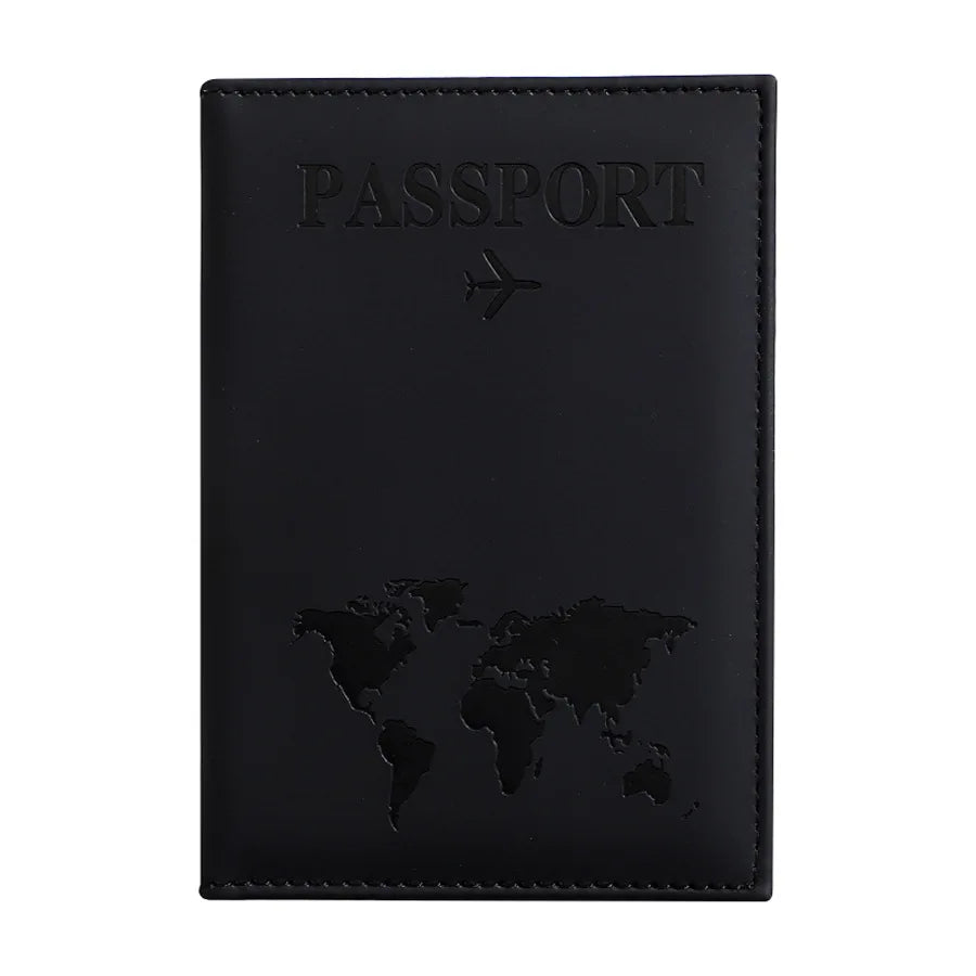 PU Leather Passport Cover for Men & Women Organizer - Protective Card Holder ID Document Covers World Map Travel Passport Case