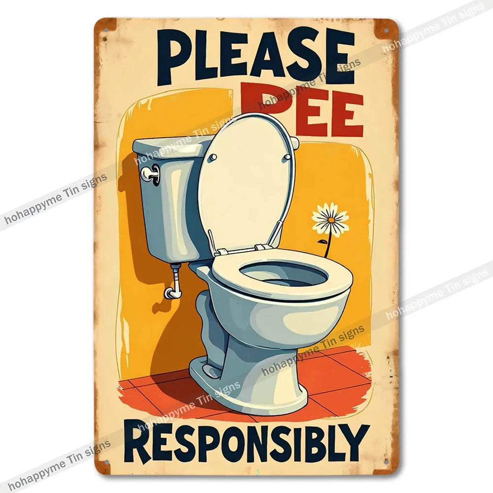 Retro Metal Tin Bathroom Signs Wall Decor for Home Restroom Vintage Toilet Humor Art Unique Gift Ideas