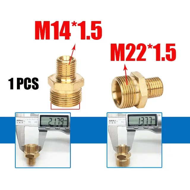 Reducing Brass Fitting 3/8" 1/2" M14 M18 M22 Thread Connector Male Female Adaptor Pressure Washer Gun Hose Connector