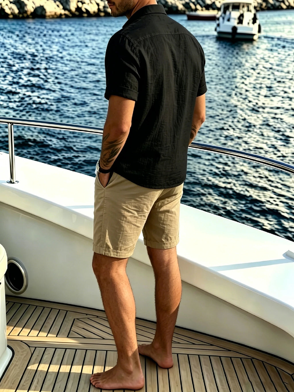 Men's Island Vacation Shirt & Shorts 2 Piece Set, Textured Breathable Fabric, Button Down Shirt & Drawstring Shorts for Yacht Tr
