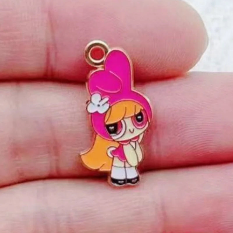 10pcs Alloy Oil-Dripping Cartoon Girl Pendant, DIY Jewelry Making Earrings Keychain Accessories