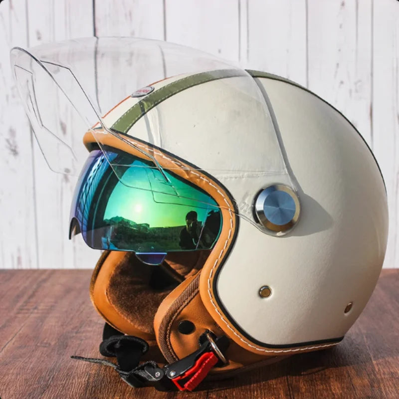 Brown Leather Original DOT ECE 3/4 Open Face Helmet MT Capacete Motorcycle Helmet JET Scooter Bike Half Helmets Cascos Para Moto
