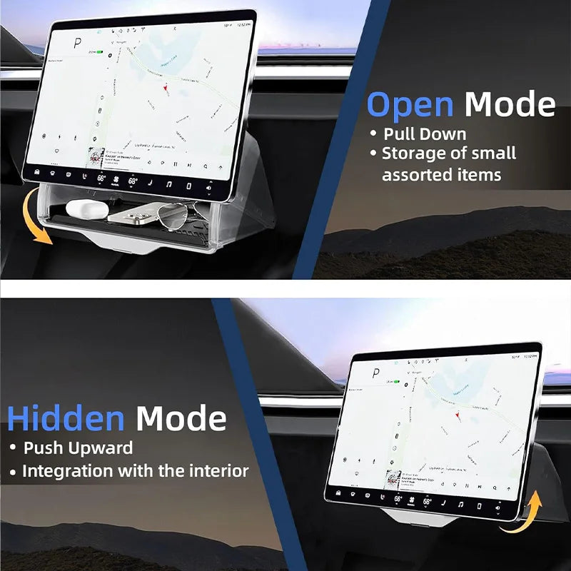 For Tesla Model 3 Y Highland Juniper 2021-2025 Hidden Screen Storage Magnetic Opening And Closing Hidden Large Space Storage Box
