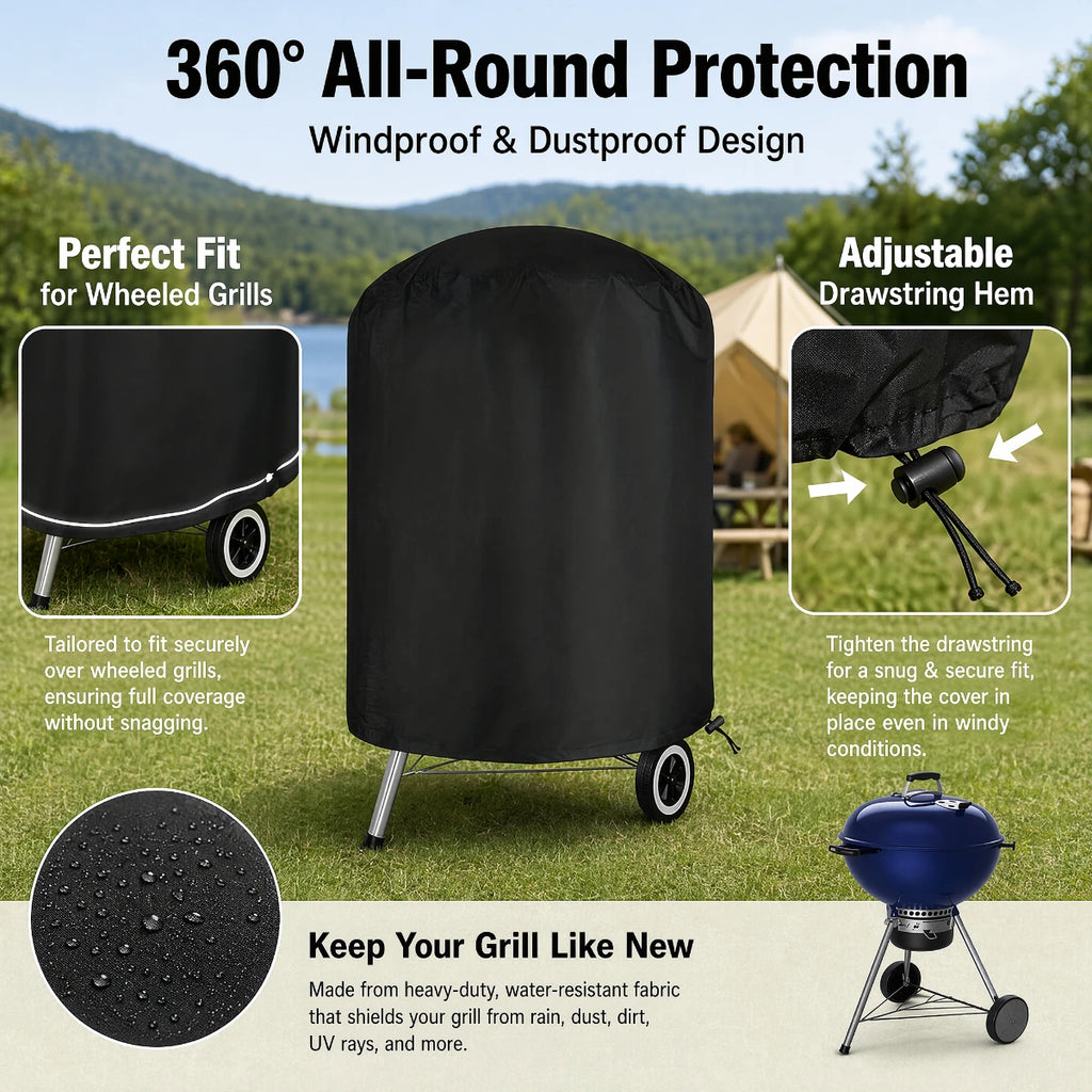 Heavy Duty Round Charcoal Grill Cover Outdoor Waterproof Smoker Protector Fit Holland Brinkmann Jenn Air Char Broil Kettle Grill