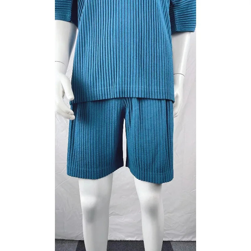 Miyake Pleated Shorts Set 2026 Summer New Sleeveless T-Shirt + Five-Point Pants Loose Versatile Youth Personality Simple Casual