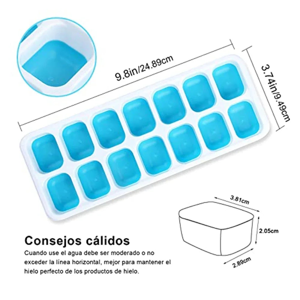 Ice Cube Trays 14 Grids Silicone Ice Cube Molds with Removable Lid Easy-Release For Cocktail Freezer Kitchen Tools