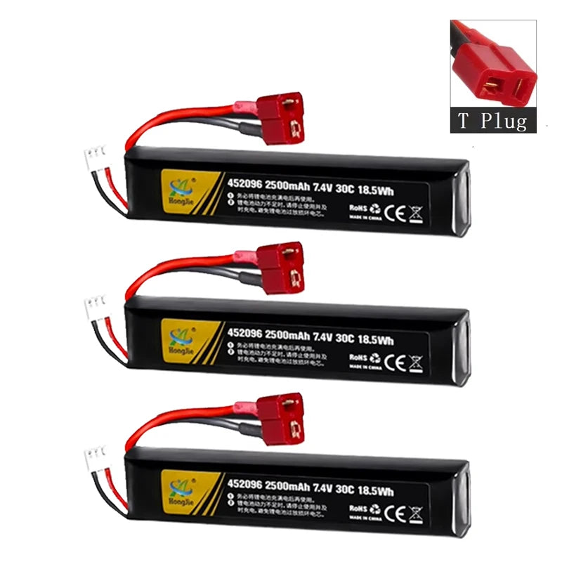 7.4V 2500mAh Lipo Battery Split Connection for Water Gun 2S 7.4V Battery for Mini Airsoft BB Air Pistol Electric Toys Guns Parts