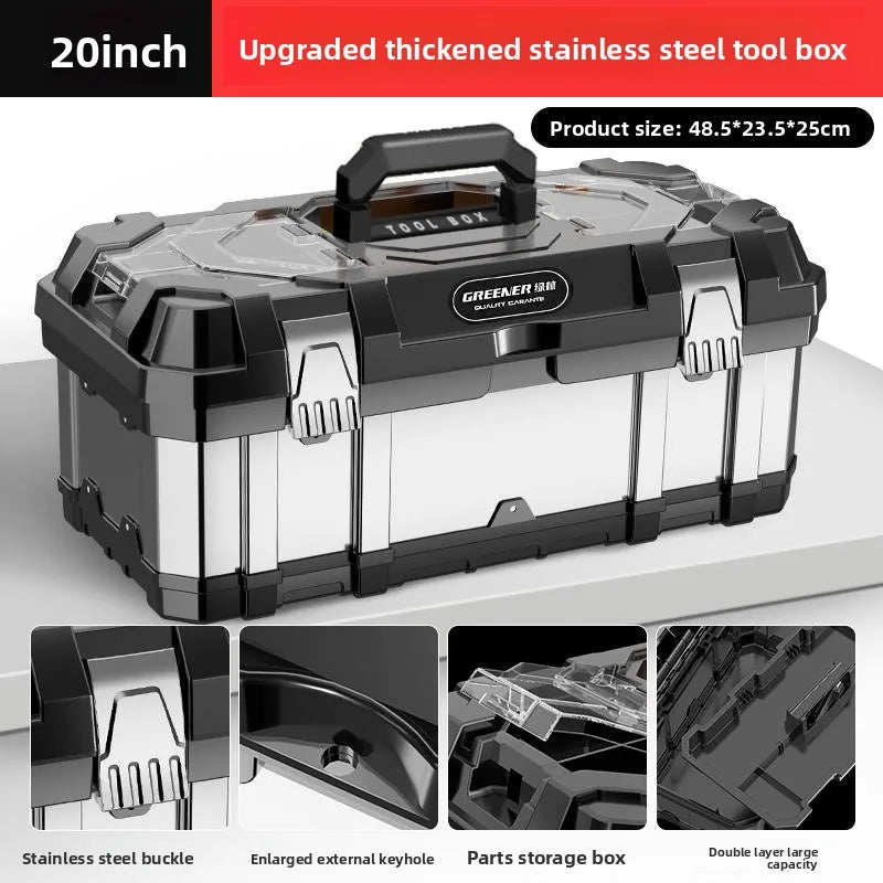Heavy Duty Stainless Steel Toolbox Large Capacity Portable Hard Case for Electricians and Workshop Tools Tool Box Tool Chest