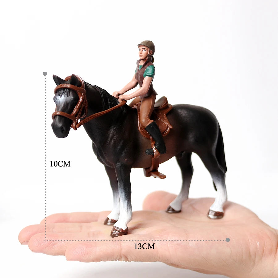 Realistic Equestrian Rider Horse with Saddle and Bridle Riding Playset Model Figures Decoration Educational Toys for Kids