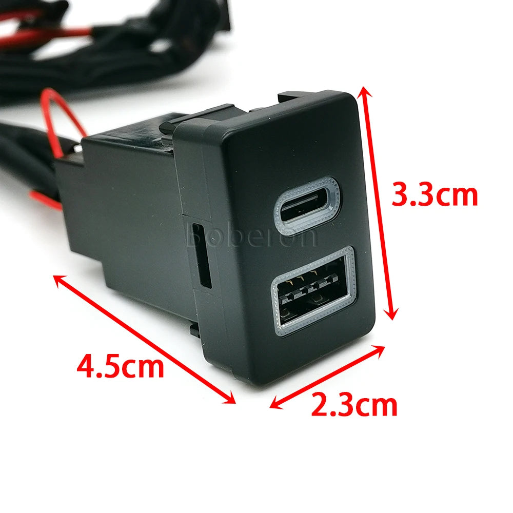 12V/24V Fit for Toyota Spade 2012-2016 LC76 2019-2024 Car Dual QC3.0 USB TYPE C PD Charger Socket Adapter Orange LED