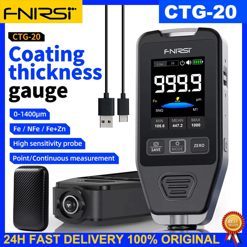 FNIRSI CTG-20 Car Paint Thickness Gauge Electroplate Metal & Putty Powder Coating Thickness Gauge for Car 0-1400um Fe nFe Fe+Zn