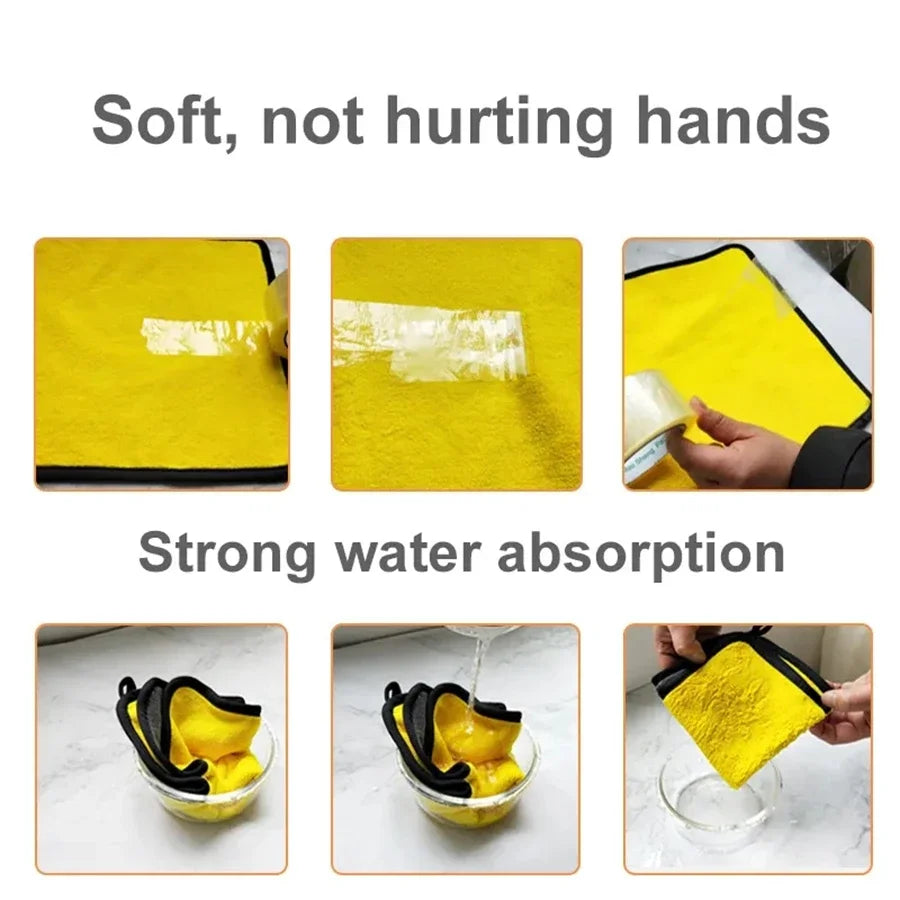 1/2/6pcsThicken Microfiber Motorcycle Car Cleaning Towels Soft Drying Cloth Car Washing Towels Double Layer Clean Rags Detailing