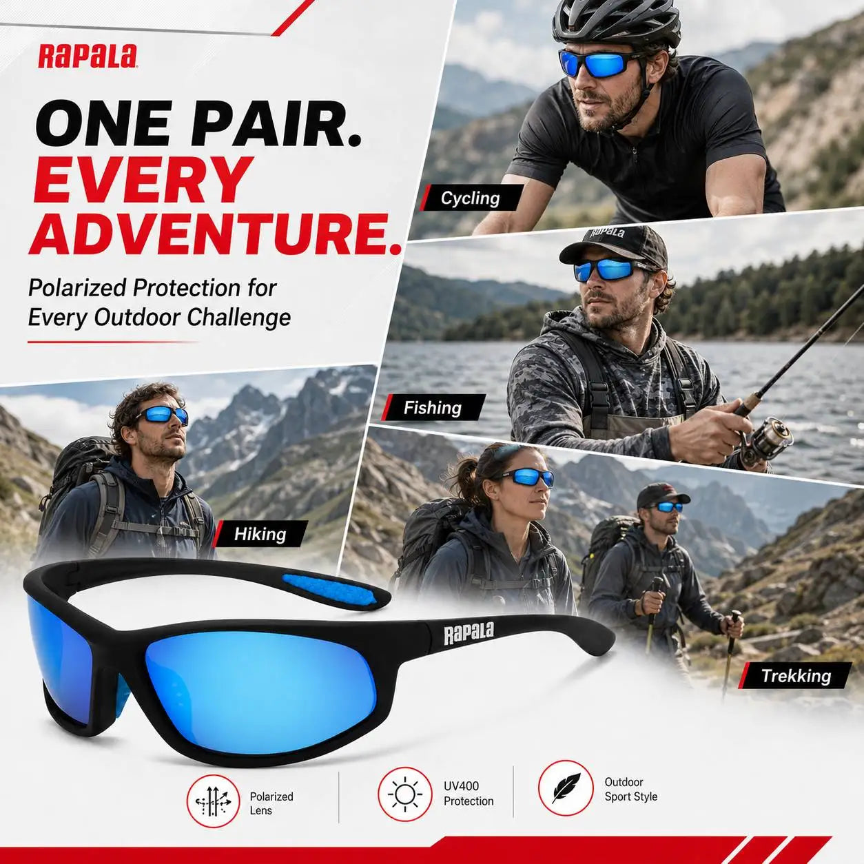 Flexible Rapala Polarized Fishing Glasses UV400 for Road Cycling Fishing Hiking with Lightweight Frame and Comfortable Fit