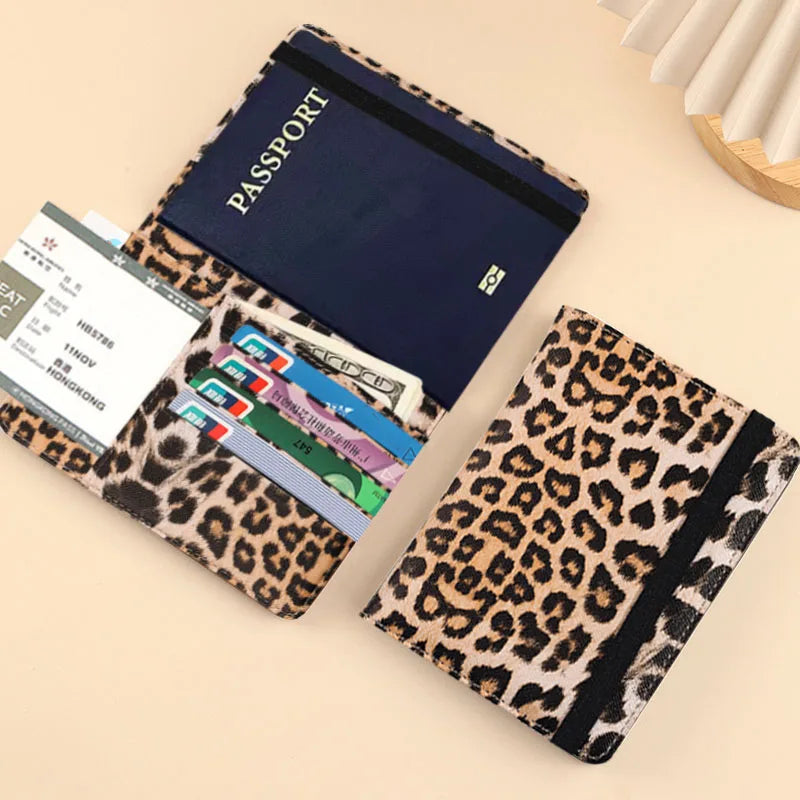Passport Cover With Bandage Waterproof Passport Clip Built-in RFID Shielding Leopard Print Passport holder Travel Accessories