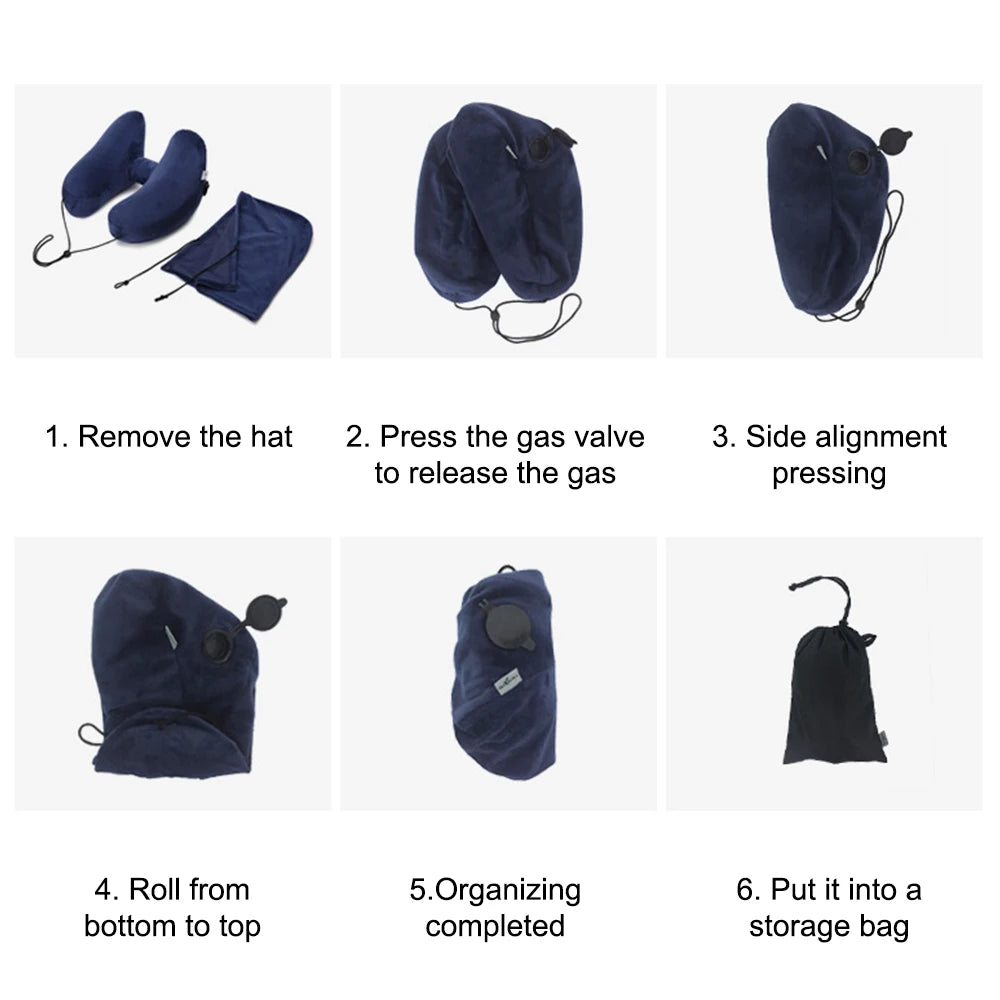 Portable U-Shaped Pillow H-Shaped Inflatable Pillow Travel Neck Pillow Inflatable Neck Pillow With hood Car Neck Rest Cushion