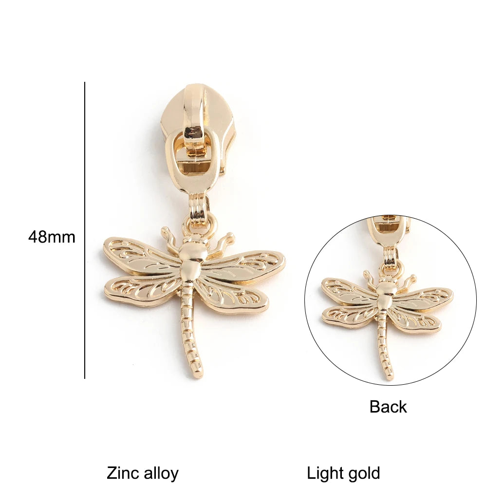 10/40/100PCS Owl/Dragonfly/Bee/Butterfly Shape 5# Nylon Zipper Sliders For Decorative Zipper Tab Bags Pocket Sewing Accessories