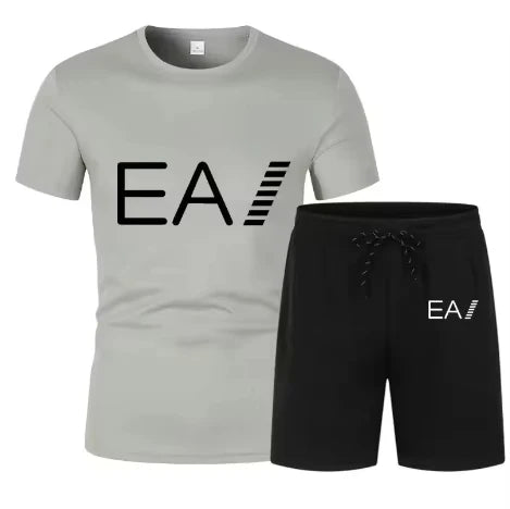 Men's Trend Print Breathable 2-Piece Set, Summer Short Sleeve T-Shirt & Shorts Casual Sports Suit